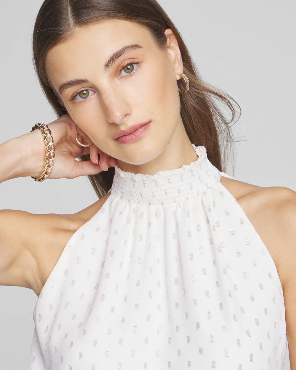 パーティードレス Sleeveless Pleated-Skirt Lace-Trim Dress WHBM_SL Pleated Clip